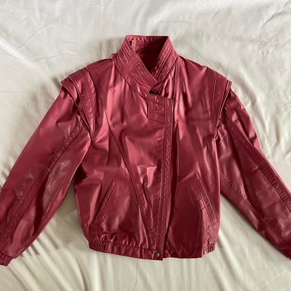 80s 100% genuine leather pink bomber jacket - Picture 3 of 7